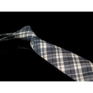 Ike Behar White Gray Plaid 100% Silk Men's Designer Tie Skinny USA
